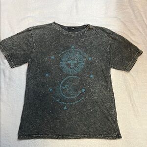 Fashion Nova Charcoal Gray Oversized Mineral Wash Sun Moon T-Shirt Size S